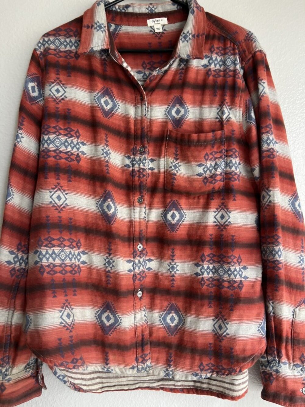 Dylan brown Red plaid Western shirt  long sleeve pocket Cowgirl Aztec Sz M